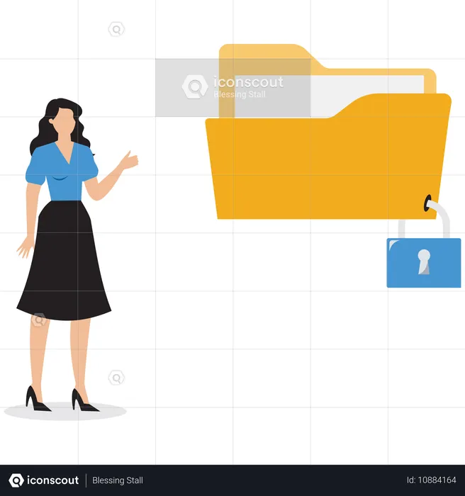 Businesswoman showing locked folder  Illustration