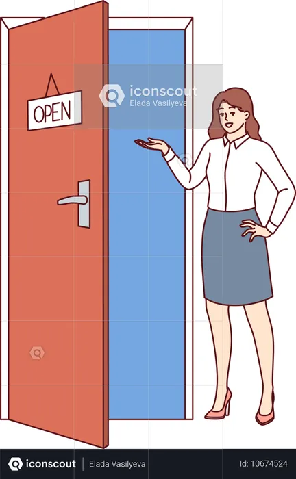 Businesswoman showing open door  Illustration