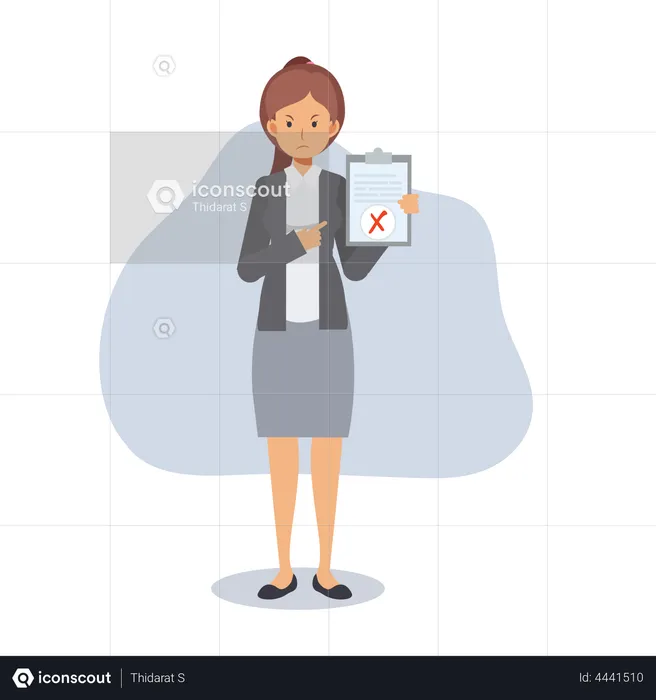 Businesswoman showing rejected document  Illustration