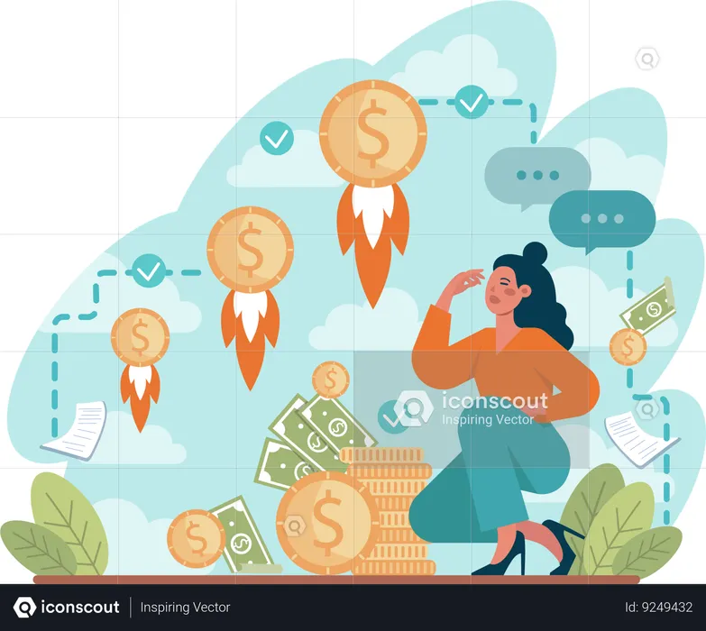 Businesswoman showing steep rise in business  Illustration