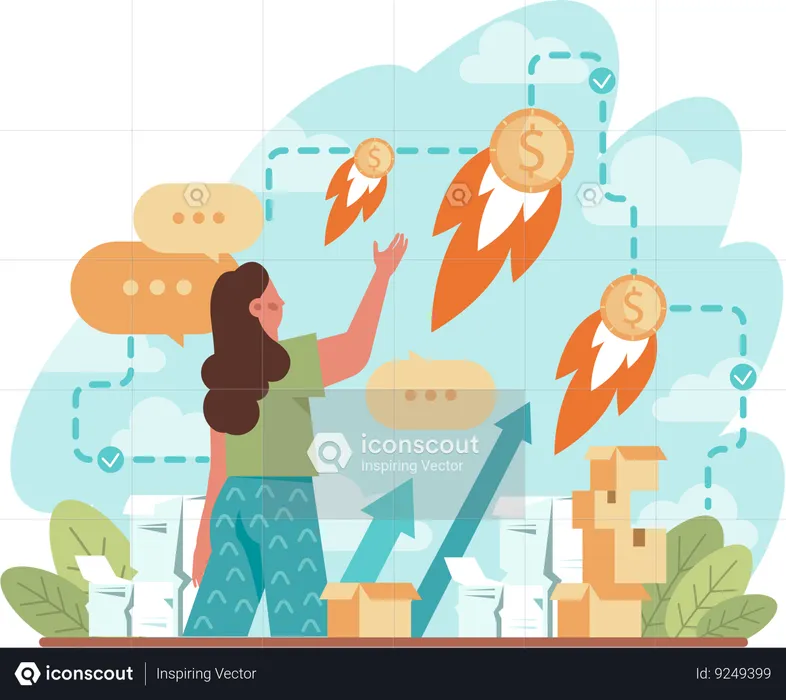 Businesswoman showing steep rise in business  Illustration