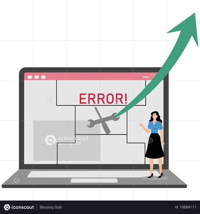 Businesswoman showing system error  Illustration