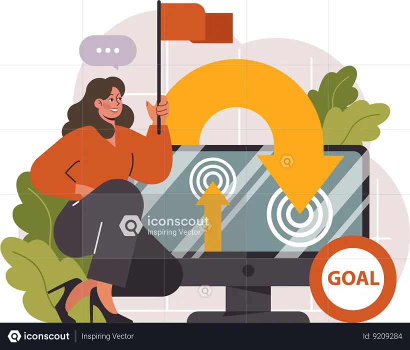 Businesswoman shows goal settings to employees in meeting  Illustration