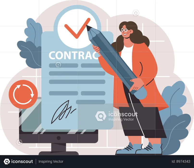 Businesswoman signs business contract  Illustration