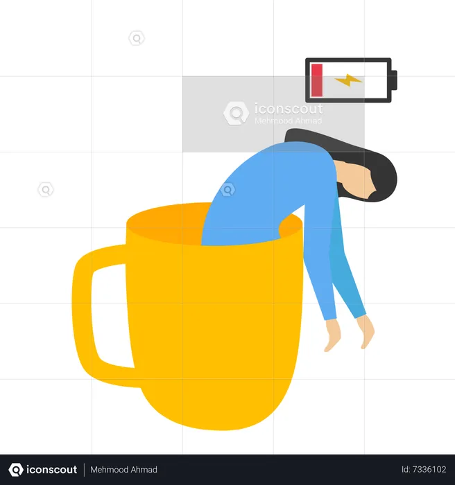 Businesswoman sleeps in large coffee cup  Illustration