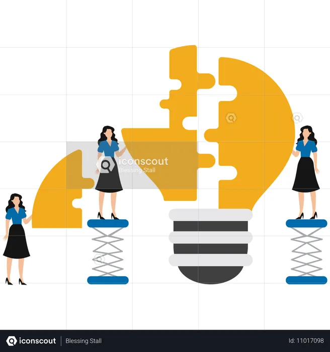 Businesswoman solving business puzzle idea  Illustration