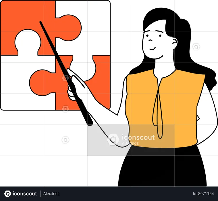 Businesswoman solving jigsaw puzzle  Illustration