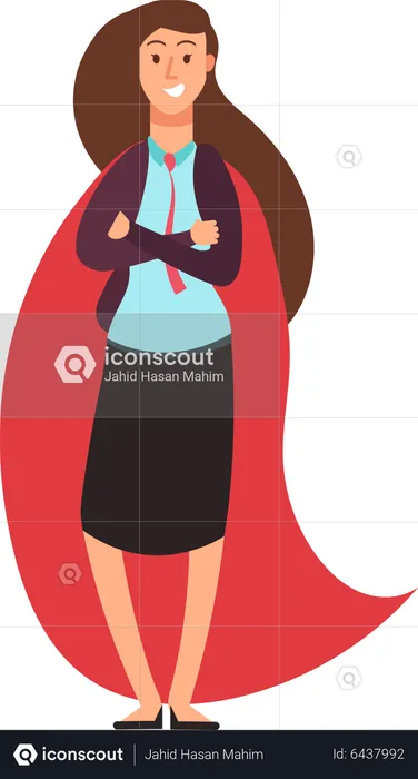 Businesswoman superhero in red cloak  Illustration