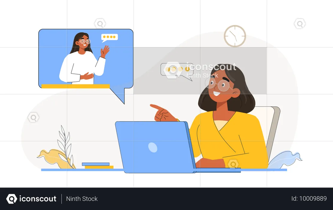 Businesswoman takes online interview for new employee  Illustration