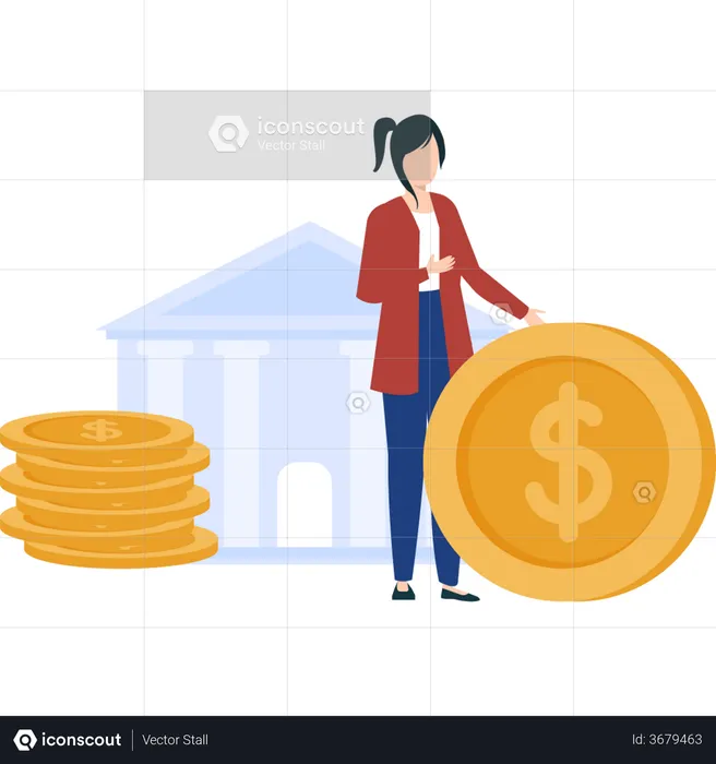 Businesswoman taking loan from bank  Illustration