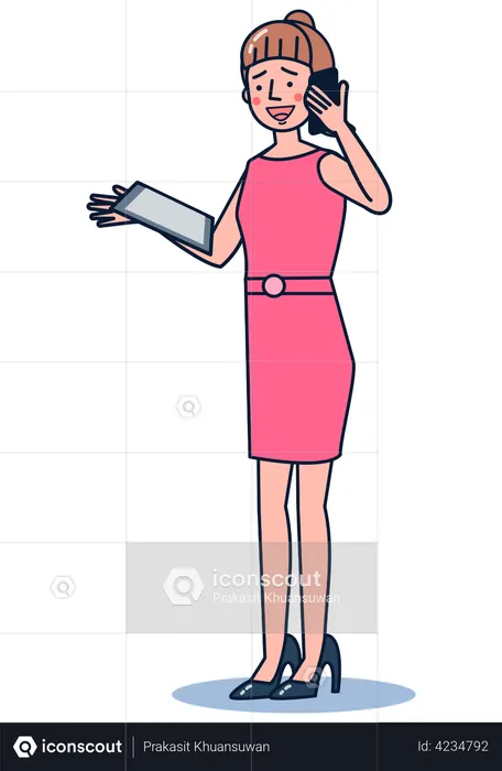 Businesswoman talking on mobile  Illustration