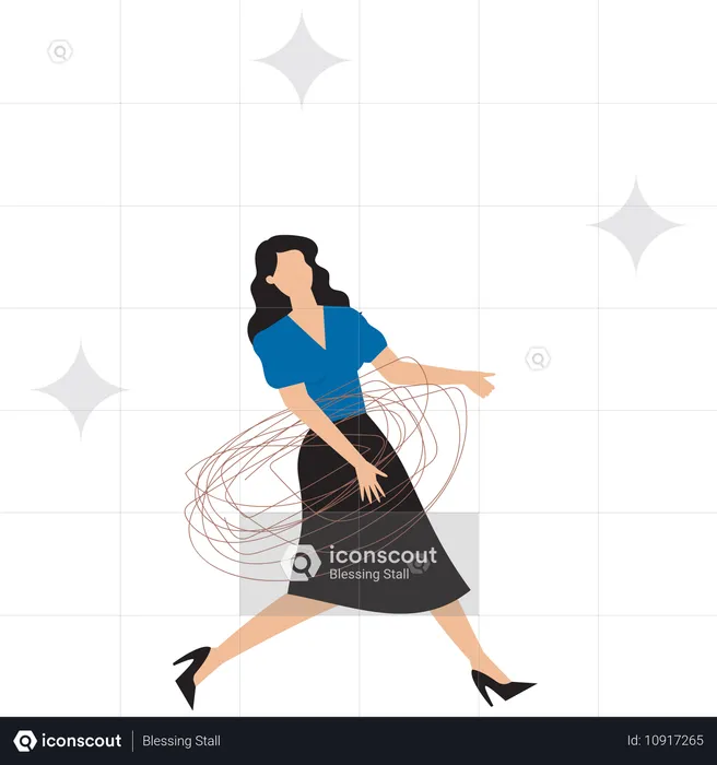 Businesswoman tangled in wire  Illustration