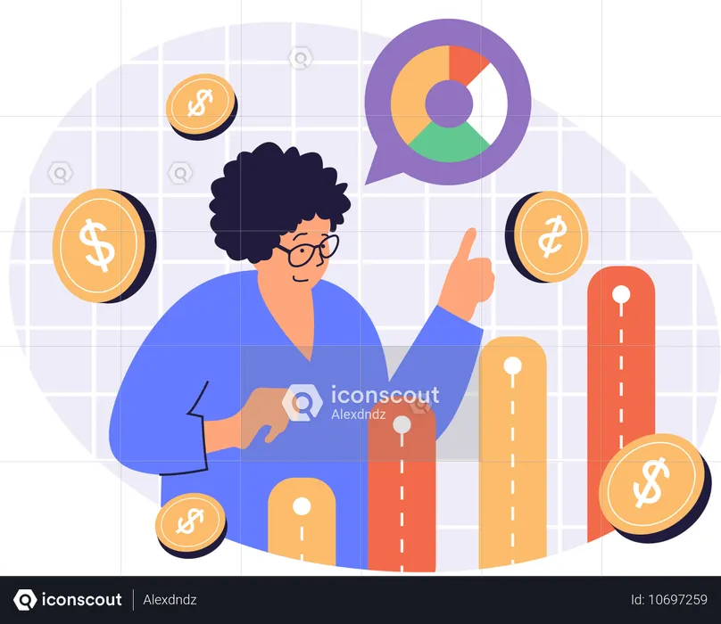 Businesswoman telling about business growth graph  Illustration