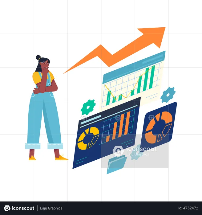 Businesswoman Thinking About Data  Illustration