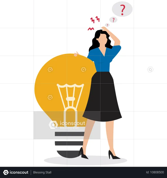 Businesswoman thinking of creative ideas for business  Illustration