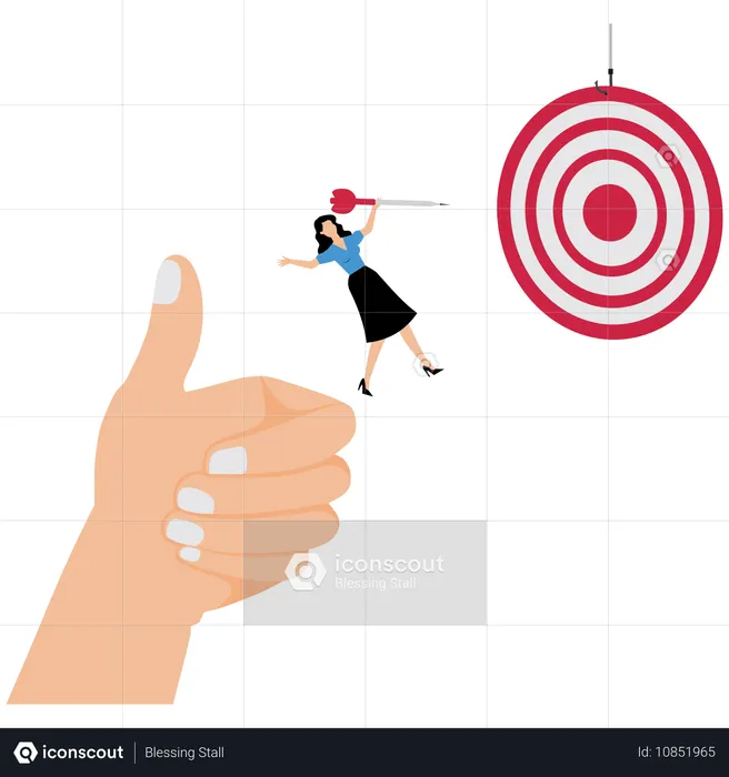 Businesswoman throwing dart on business target  Illustration
