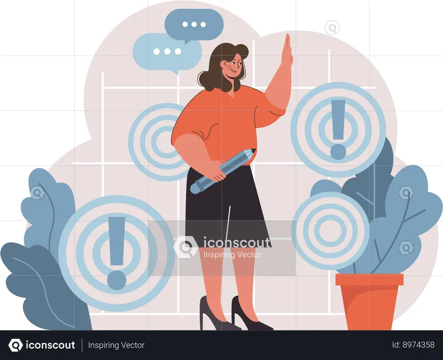 Businesswoman tries to find way out of error  Illustration