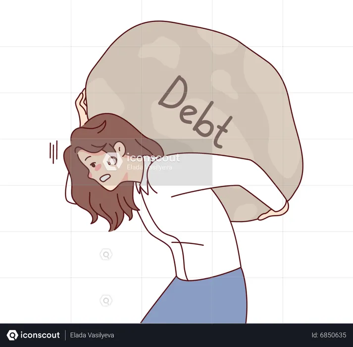 Businesswoman under huge debt  Illustration