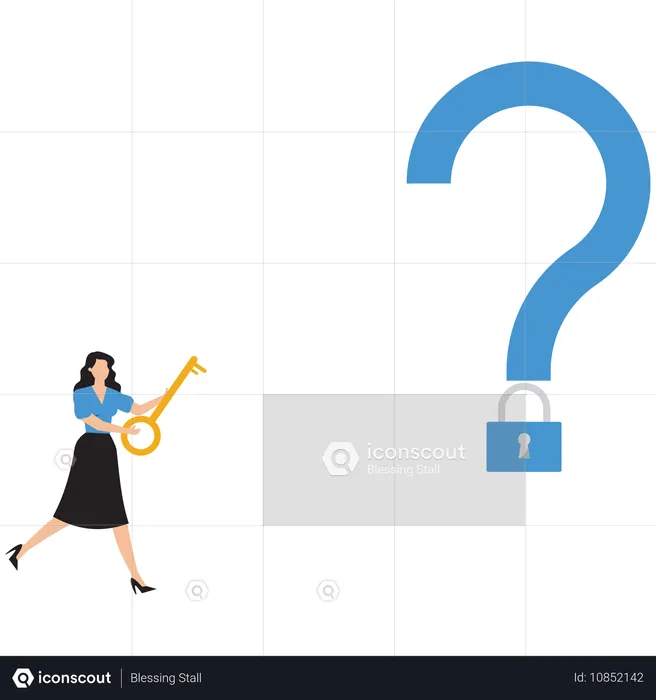 Businesswoman unlocking business questions  Illustration