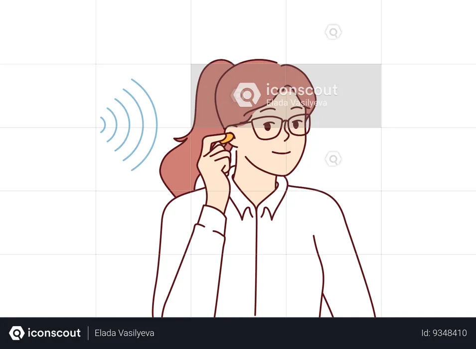 Businesswoman uses earplugs to get rid of noise that reduces concentration and productivity  Illustration