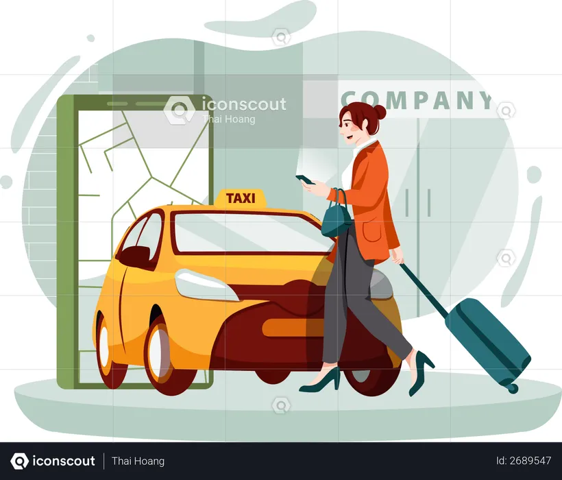 Businesswoman using smart phone for cab booking  Illustration