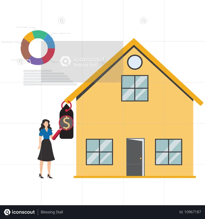 Businesswoman viewing at Housing price rising up  Illustration