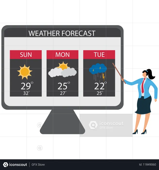 Businesswoman viewing  Weather Forecast Tech  Illustration