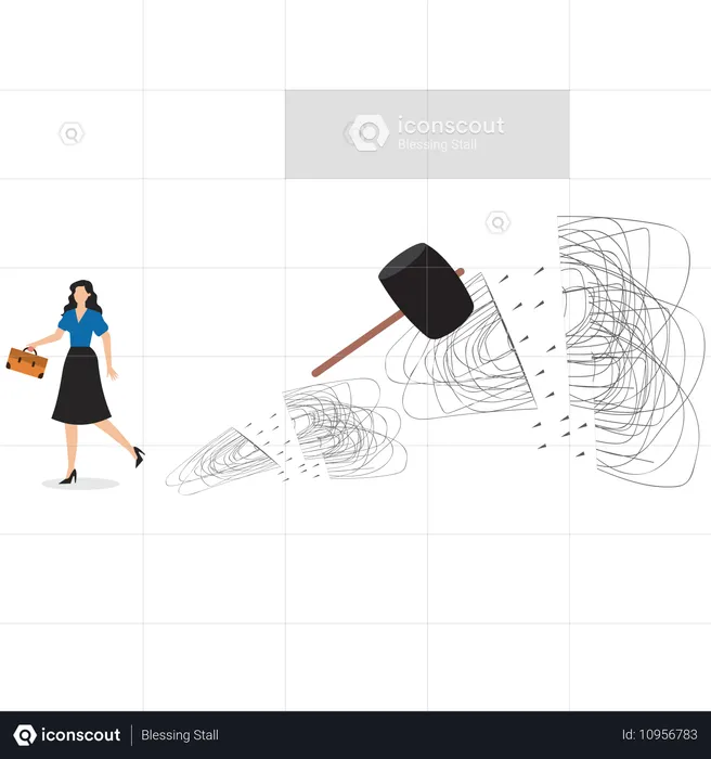 Businesswoman walking through messy lines comfortably  Illustration