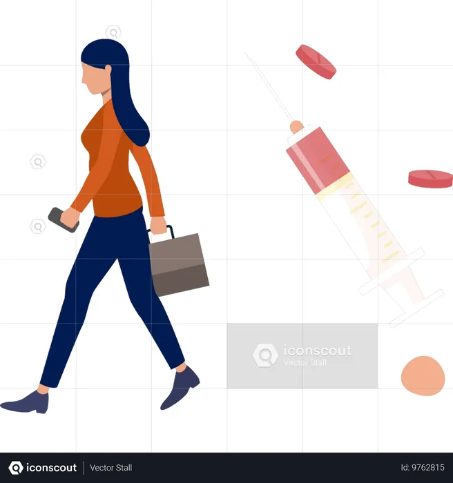 Businesswoman walking with medicines  Illustration