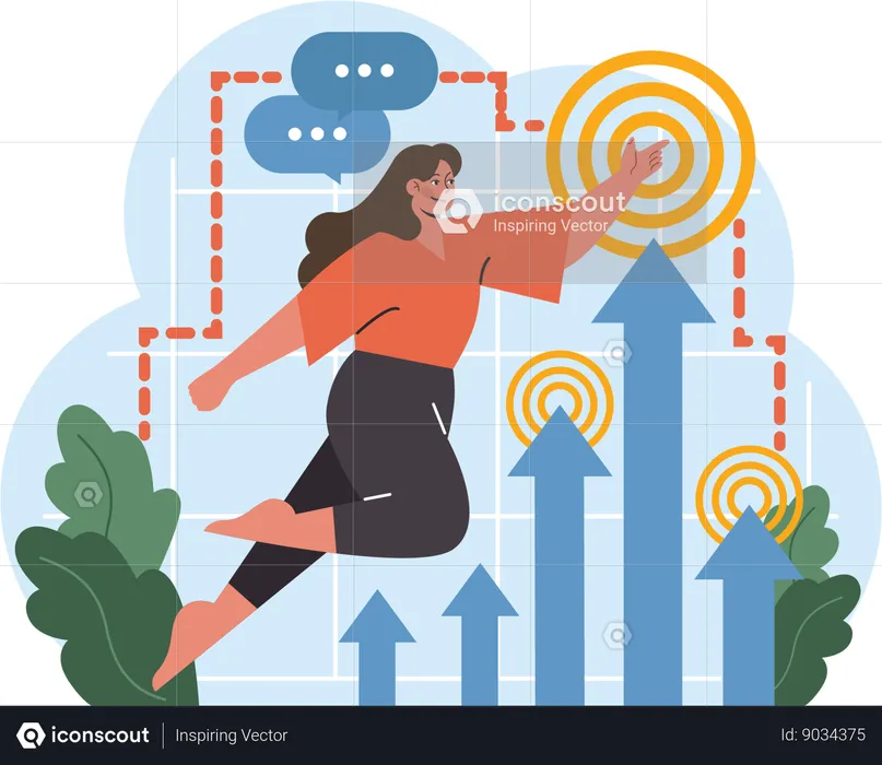 Businesswoman wants to achieve business target  Illustration