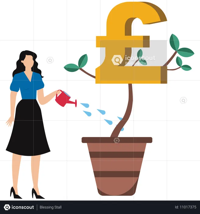 Businesswoman watering investment plant  Illustration