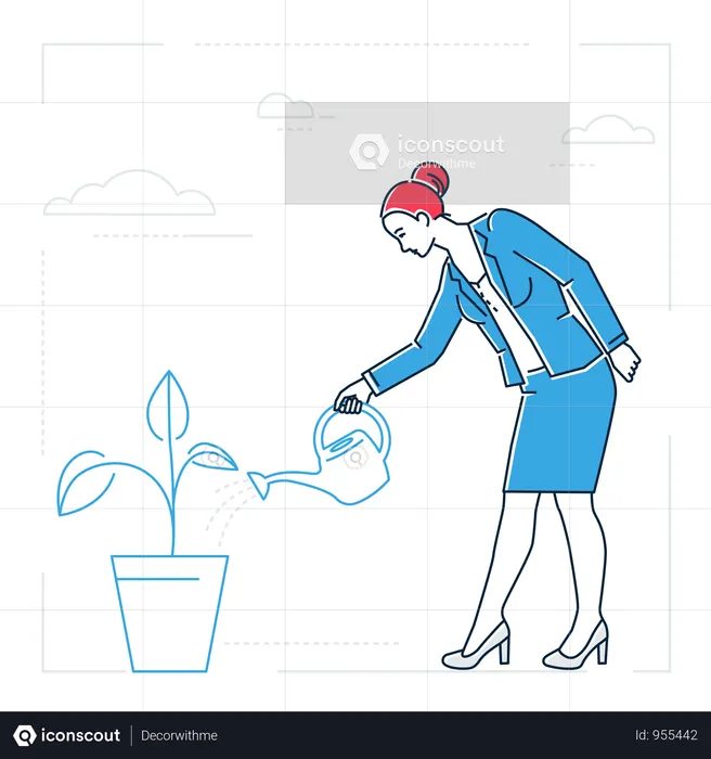 Businesswoman Watering The Plant  Illustration