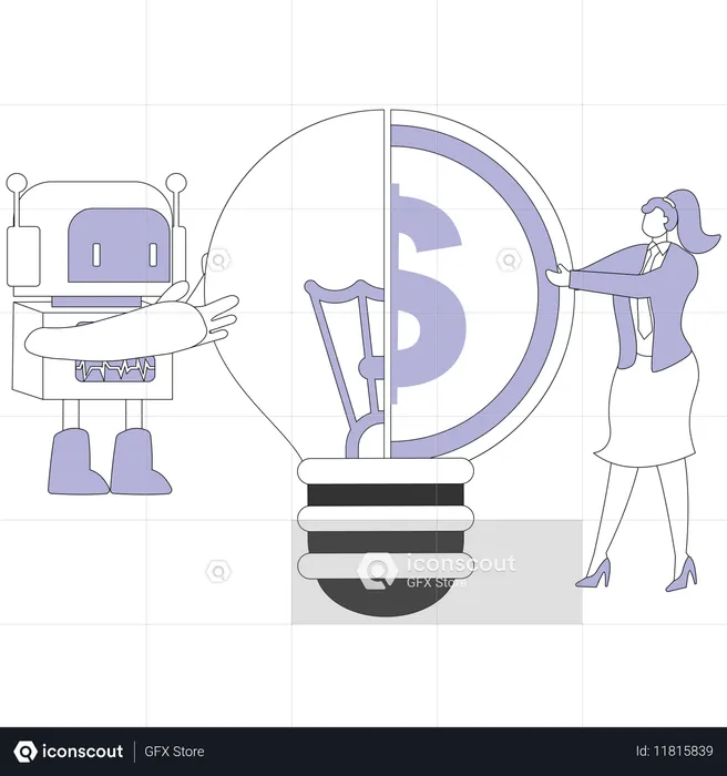 Businesswoman with Artificially intelligent robot  Illustration