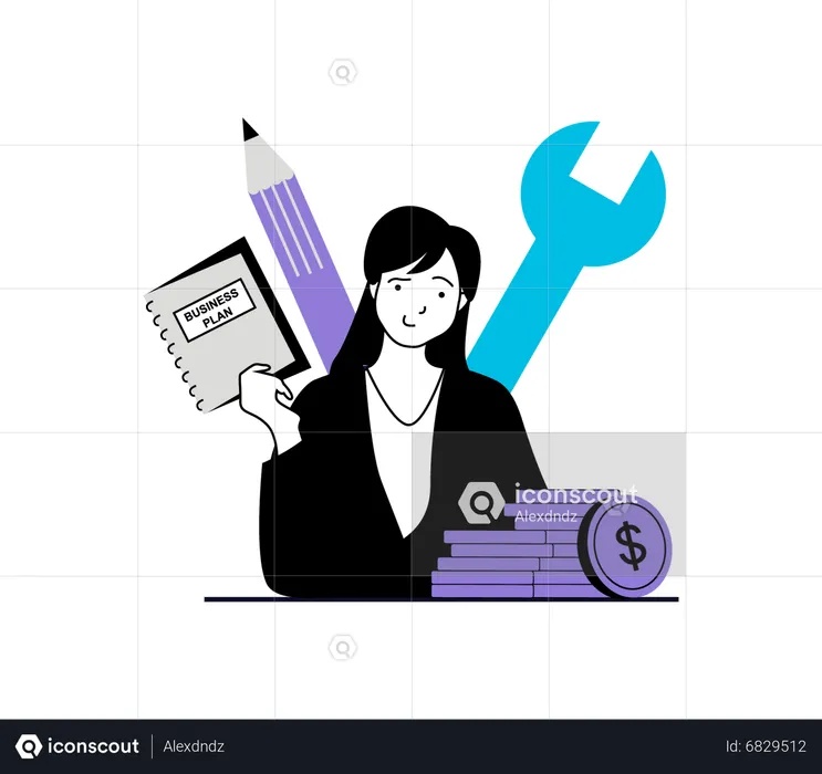 Businesswoman with business plan  Illustration