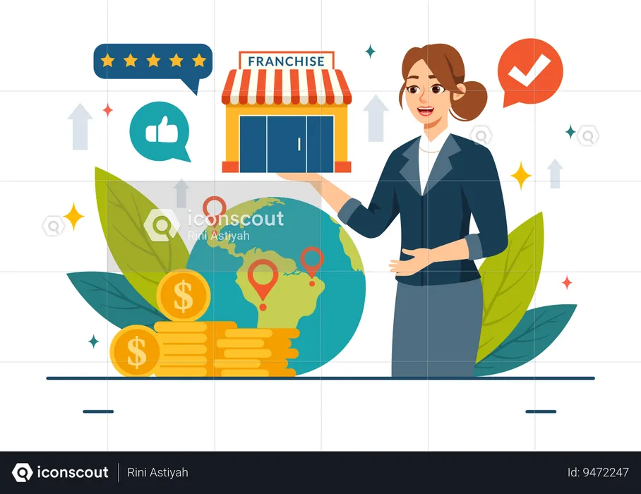 Businesswoman with Franchise Advertising Business  Illustration
