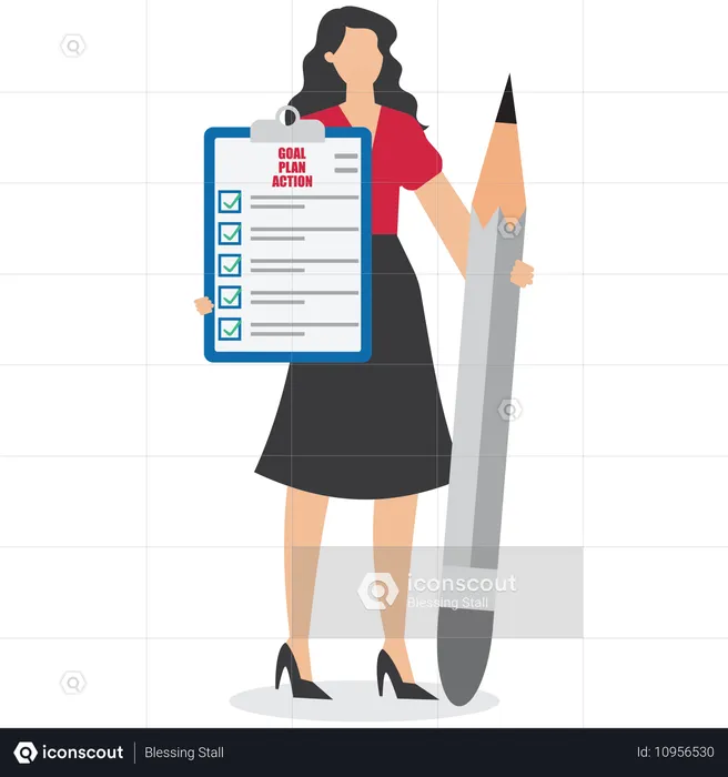 Businesswoman with goal action checklist  Illustration