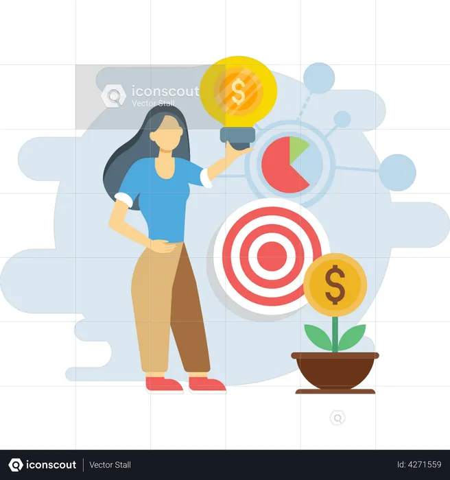 Businesswoman with investment strategy  Illustration