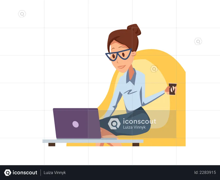 Businesswoman with Laptop holding coffee in her hand  Illustration