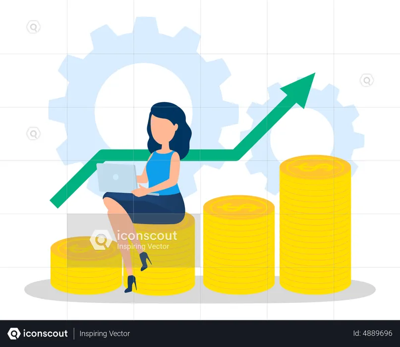 Businesswoman with money. Happy successfull woman  Illustration