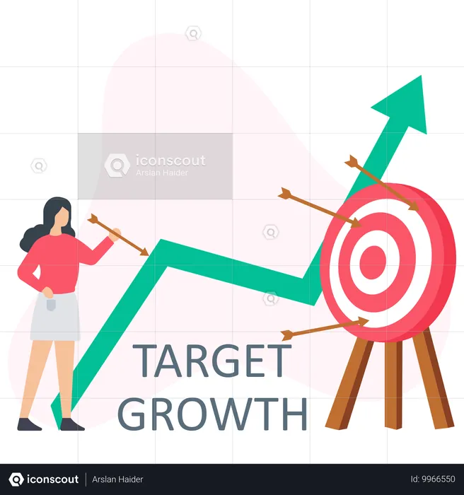 Businesswoman work towards Target Growth  Illustration