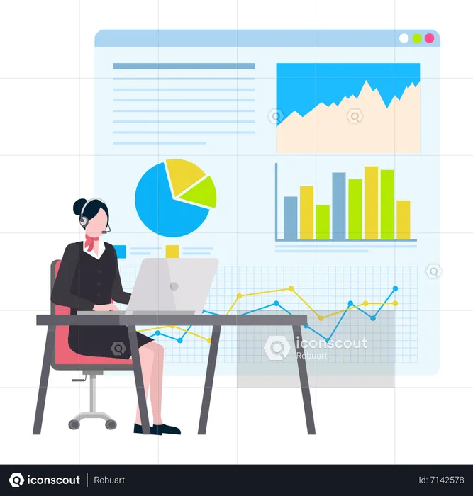 Businesswoman working at office and doing business analytic  Illustration