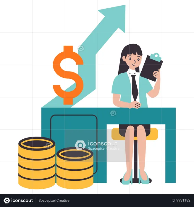 Businesswoman working at Office desk  Illustration