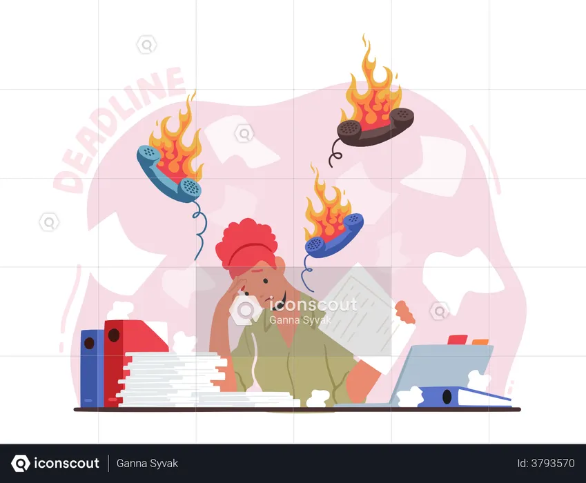 Businesswoman Working At Time Deadline  Illustration