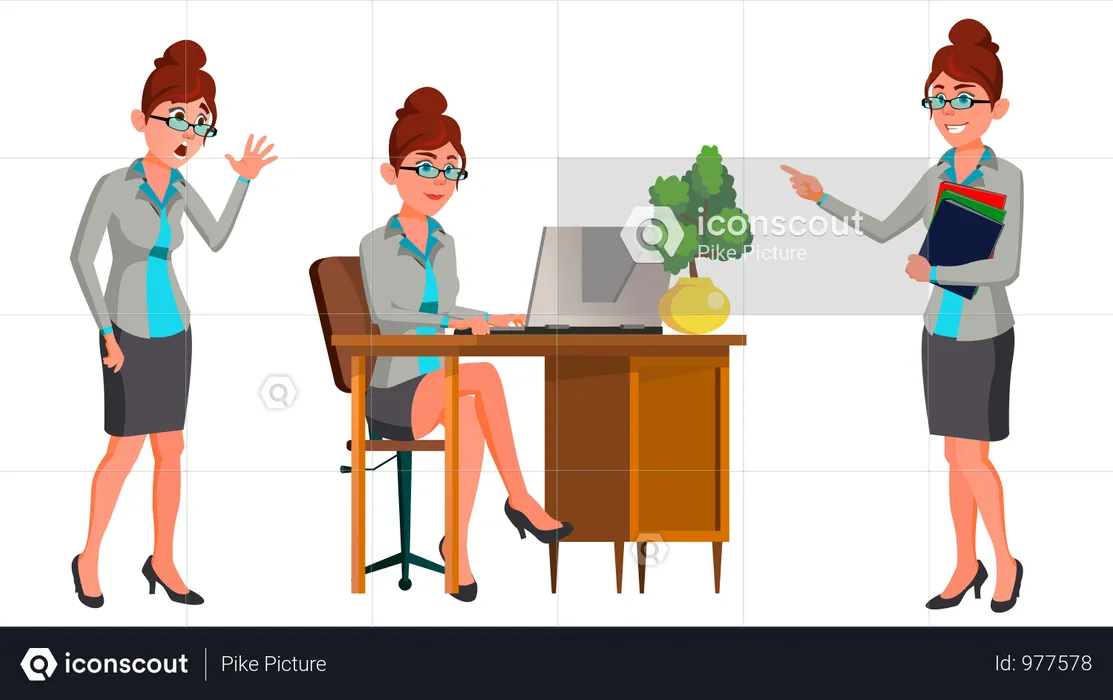 Businesswoman Working In Office On Desk  Illustration