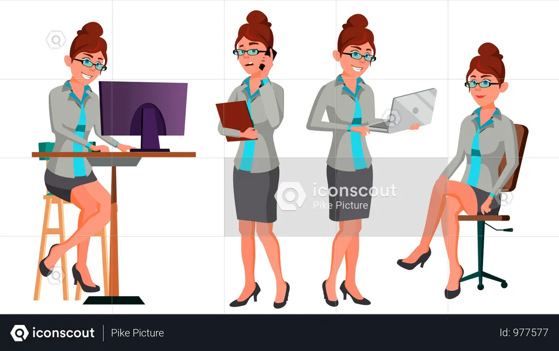 Businesswoman Working In Office On Desk  Illustration