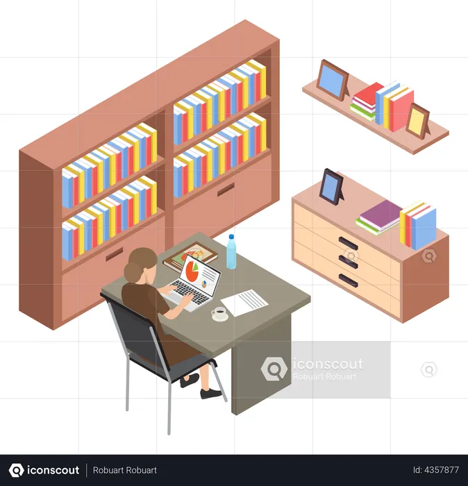 Businesswoman working in office workplace  Illustration