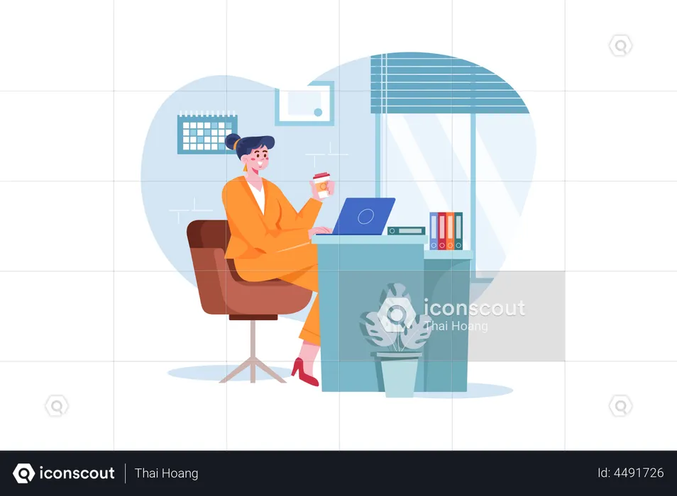 Businesswoman working on a laptop  Illustration