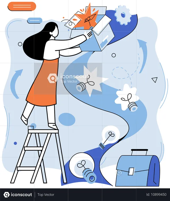 Businesswoman working on business automation  Illustration