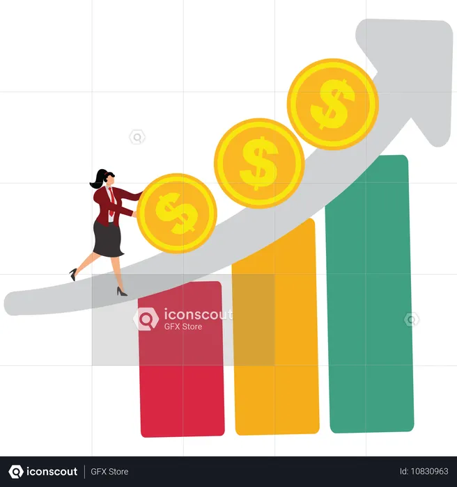 Businesswoman working on business financial growth  Illustration