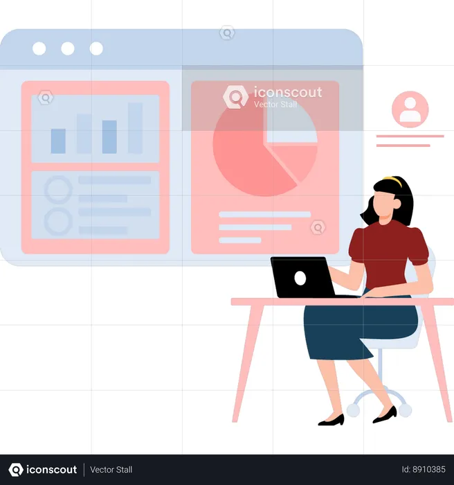 Businesswoman Working On Business Graphs  Illustration